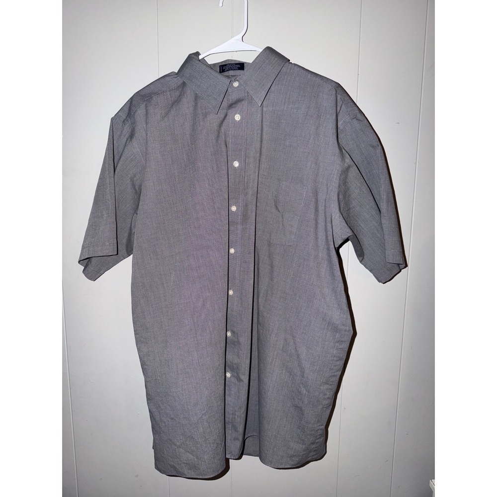 Stafford Wrinkle Free Grey Short Sleeve Button Up Dress Shirt Mens 17.5 XL
